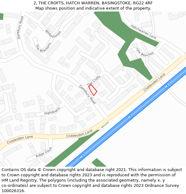 2, THE CROFTS, HATCH WARREN, BASINGSTOKE, RG22 4RF: Location map and indicative extent of plot