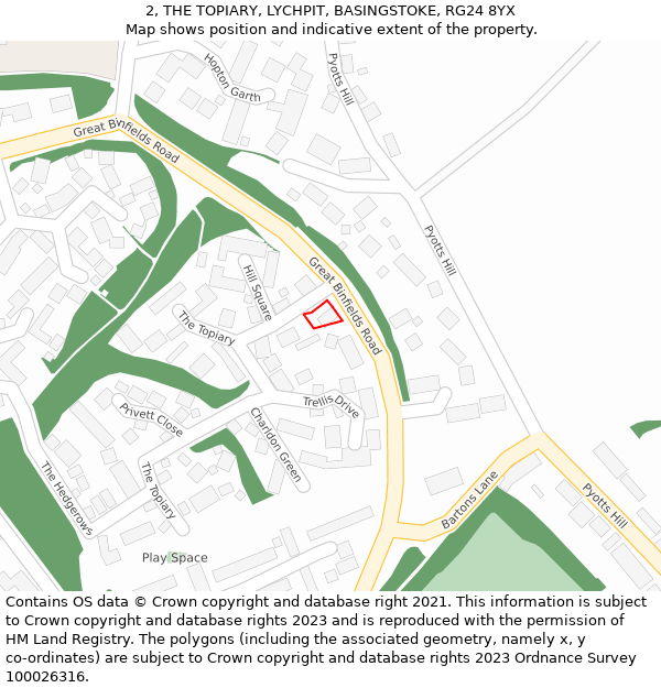 2, THE TOPIARY, LYCHPIT, BASINGSTOKE, RG24 8YX: Location map and indicative extent of plot