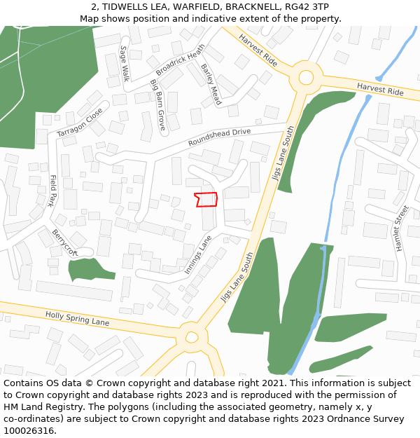 2, TIDWELLS LEA, WARFIELD, BRACKNELL, RG42 3TP: Location map and indicative extent of plot