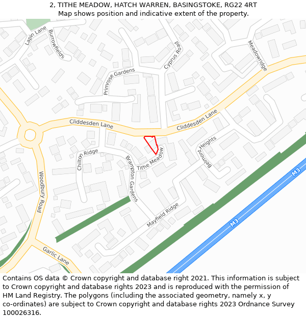 2, TITHE MEADOW, HATCH WARREN, BASINGSTOKE, RG22 4RT: Location map and indicative extent of plot