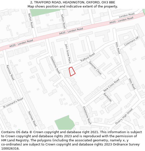 2, TRAFFORD ROAD, HEADINGTON, OXFORD, OX3 8BE: Location map and indicative extent of plot