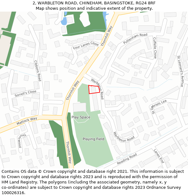 2, WARBLETON ROAD, CHINEHAM, BASINGSTOKE, RG24 8RF: Location map and indicative extent of plot