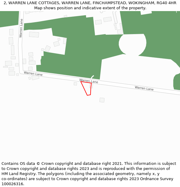 2, WARREN LANE COTTAGES, WARREN LANE, FINCHAMPSTEAD, WOKINGHAM, RG40 4HR: Location map and indicative extent of plot