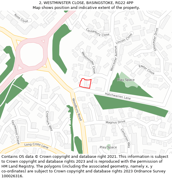 2, WESTMINSTER CLOSE, BASINGSTOKE, RG22 4PP: Location map and indicative extent of plot