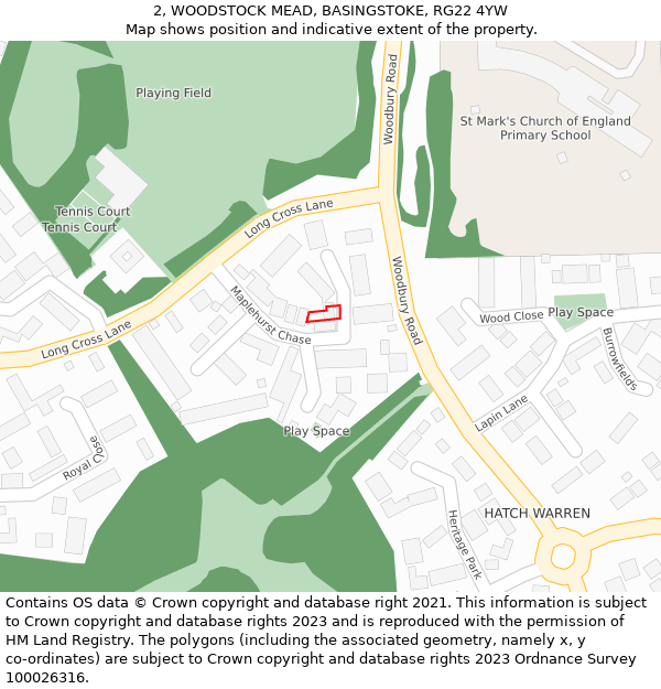 2, WOODSTOCK MEAD, BASINGSTOKE, RG22 4YW: Location map and indicative extent of plot