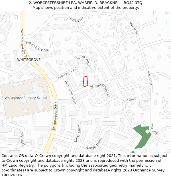 2, WORCESTERSHIRE LEA, WARFIELD, BRACKNELL, RG42 3TQ: Location map and indicative extent of plot