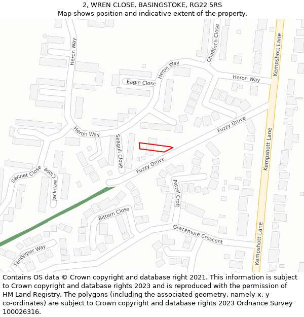 2, WREN CLOSE, BASINGSTOKE, RG22 5RS: Location map and indicative extent of plot