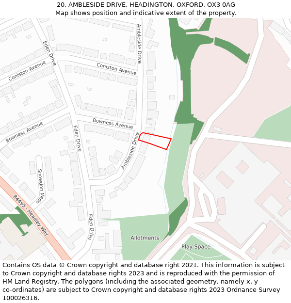 20, AMBLESIDE DRIVE, HEADINGTON, OXFORD, OX3 0AG: Location map and indicative extent of plot