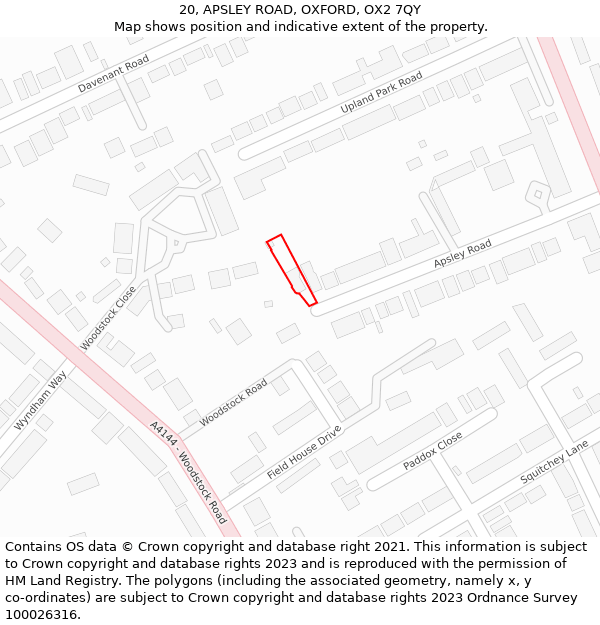 20, APSLEY ROAD, OXFORD, OX2 7QY: Location map and indicative extent of plot