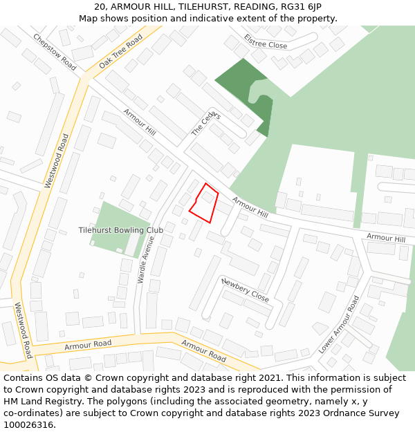 20, ARMOUR HILL, TILEHURST, READING, RG31 6JP: Location map and indicative extent of plot