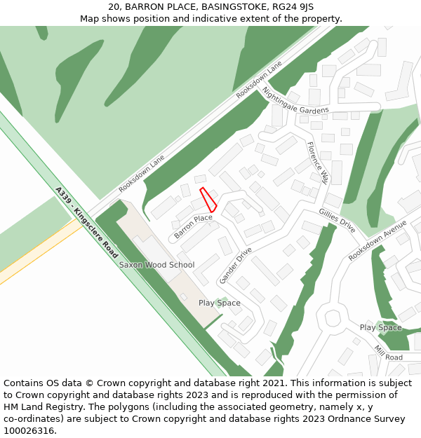 20, BARRON PLACE, BASINGSTOKE, RG24 9JS: Location map and indicative extent of plot