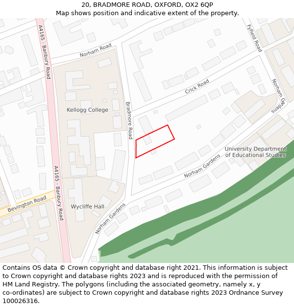 20, BRADMORE ROAD, OXFORD, OX2 6QP: Location map and indicative extent of plot