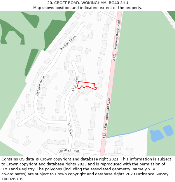 20, CROFT ROAD, WOKINGHAM, RG40 3HU: Location map and indicative extent of plot