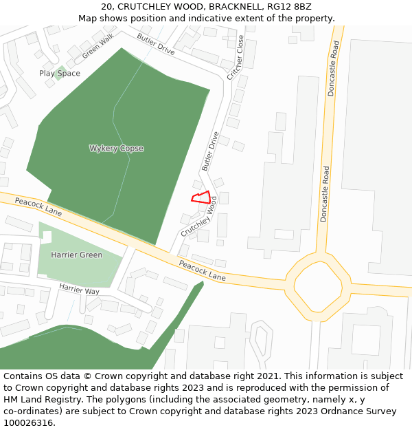 20, CRUTCHLEY WOOD, BRACKNELL, RG12 8BZ: Location map and indicative extent of plot