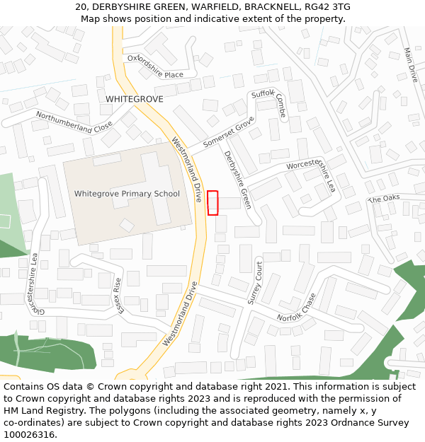 20, DERBYSHIRE GREEN, WARFIELD, BRACKNELL, RG42 3TG: Location map and indicative extent of plot