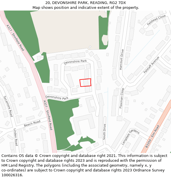 20, DEVONSHIRE PARK, READING, RG2 7DX: Location map and indicative extent of plot