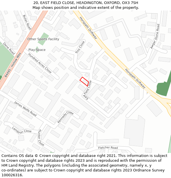 20, EAST FIELD CLOSE, HEADINGTON, OXFORD, OX3 7SH: Location map and indicative extent of plot