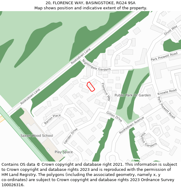 20, FLORENCE WAY, BASINGSTOKE, RG24 9SA: Location map and indicative extent of plot