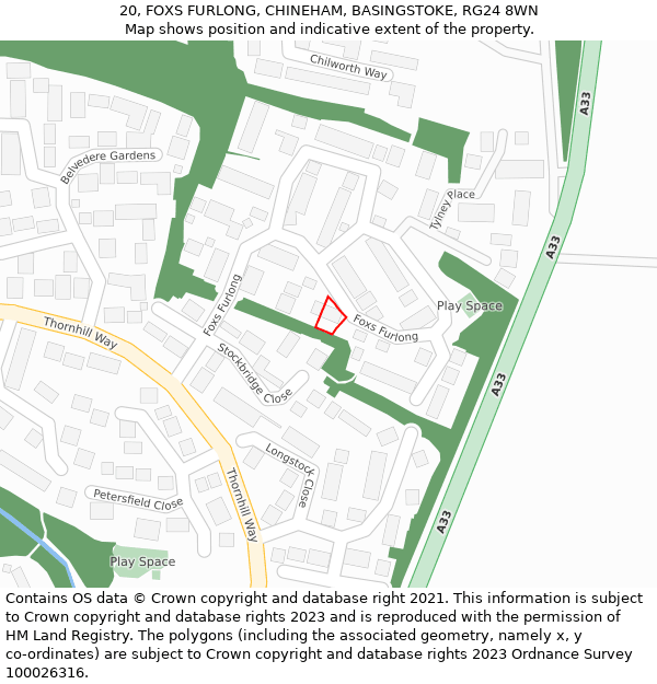 20, FOXS FURLONG, CHINEHAM, BASINGSTOKE, RG24 8WN: Location map and indicative extent of plot