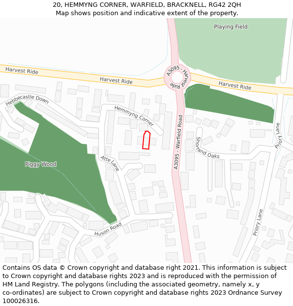 20, HEMMYNG CORNER, WARFIELD, BRACKNELL, RG42 2QH: Location map and indicative extent of plot