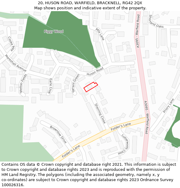 20, HUSON ROAD, WARFIELD, BRACKNELL, RG42 2QX: Location map and indicative extent of plot