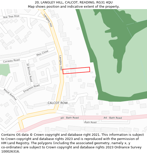20, LANGLEY HILL, CALCOT, READING, RG31 4QU: Location map and indicative extent of plot