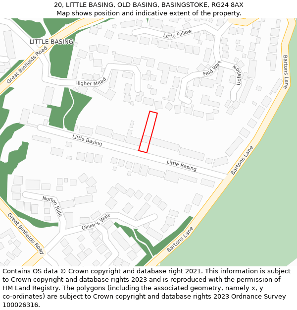 20, LITTLE BASING, OLD BASING, BASINGSTOKE, RG24 8AX: Location map and indicative extent of plot