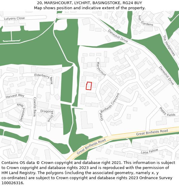 20, MARSHCOURT, LYCHPIT, BASINGSTOKE, RG24 8UY: Location map and indicative extent of plot