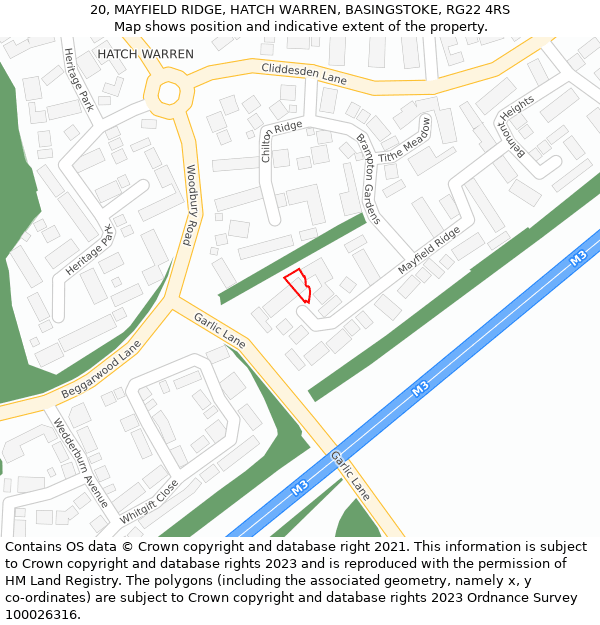 20, MAYFIELD RIDGE, HATCH WARREN, BASINGSTOKE, RG22 4RS: Location map and indicative extent of plot