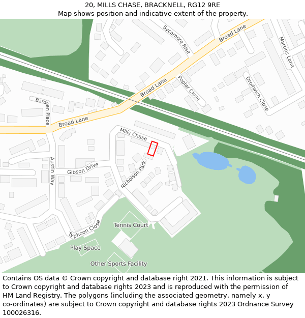 20, MILLS CHASE, BRACKNELL, RG12 9RE: Location map and indicative extent of plot