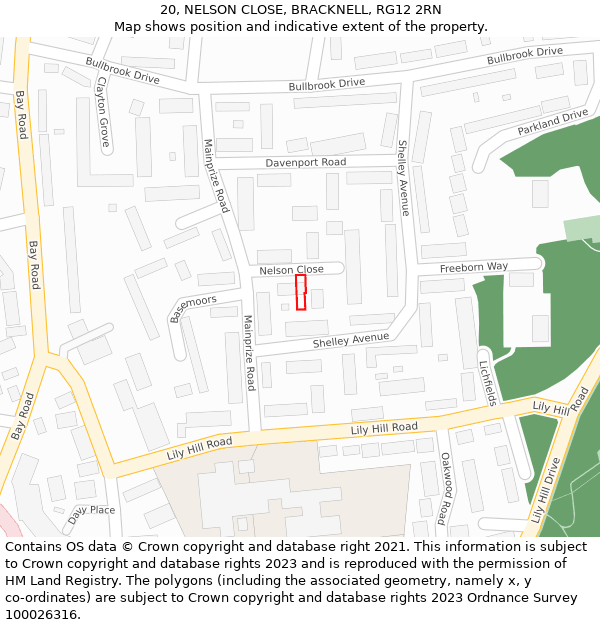 20, NELSON CLOSE, BRACKNELL, RG12 2RN: Location map and indicative extent of plot