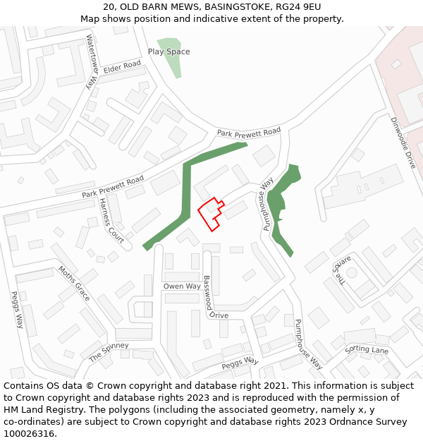 20, OLD BARN MEWS, BASINGSTOKE, RG24 9EU: Location map and indicative extent of plot