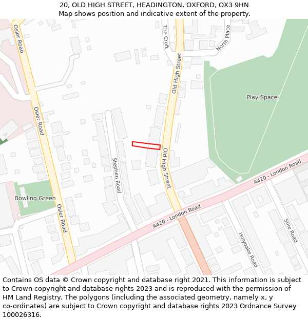 20, OLD HIGH STREET, HEADINGTON, OXFORD, OX3 9HN: Location map and indicative extent of plot