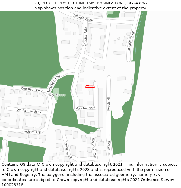 20, PECCHE PLACE, CHINEHAM, BASINGSTOKE, RG24 8AA: Location map and indicative extent of plot