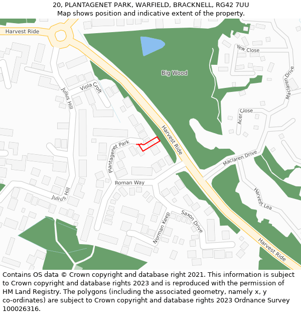 20, PLANTAGENET PARK, WARFIELD, BRACKNELL, RG42 7UU: Location map and indicative extent of plot
