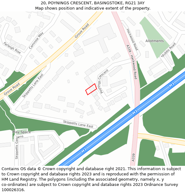 20, POYNINGS CRESCENT, BASINGSTOKE, RG21 3AY: Location map and indicative extent of plot