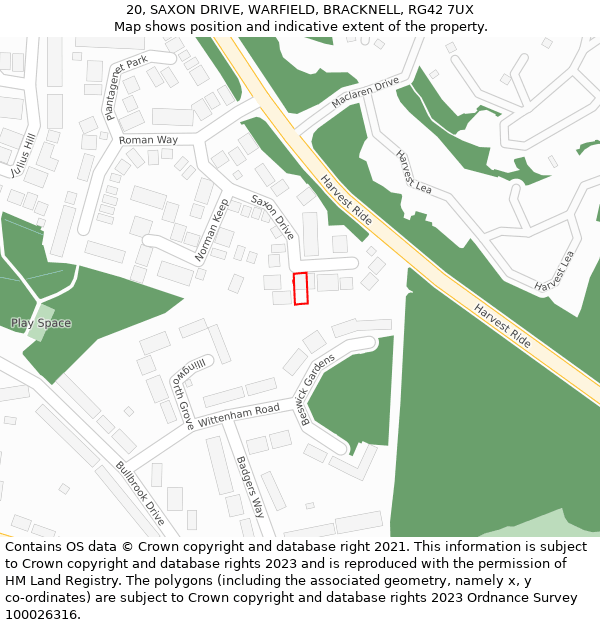 20, SAXON DRIVE, WARFIELD, BRACKNELL, RG42 7UX: Location map and indicative extent of plot