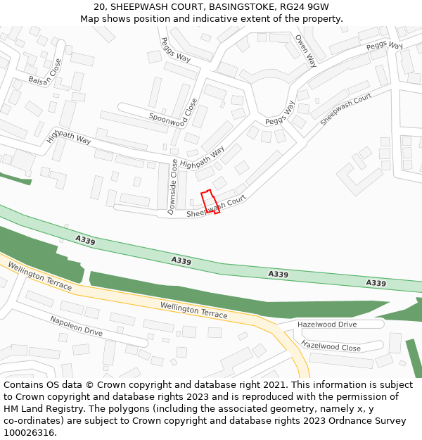 20, SHEEPWASH COURT, BASINGSTOKE, RG24 9GW: Location map and indicative extent of plot