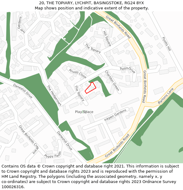 20, THE TOPIARY, LYCHPIT, BASINGSTOKE, RG24 8YX: Location map and indicative extent of plot