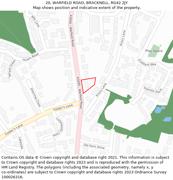 20, WARFIELD ROAD, BRACKNELL, RG42 2JY: Location map and indicative extent of plot