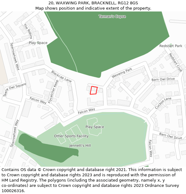 20, WAXWING PARK, BRACKNELL, RG12 8GS: Location map and indicative extent of plot