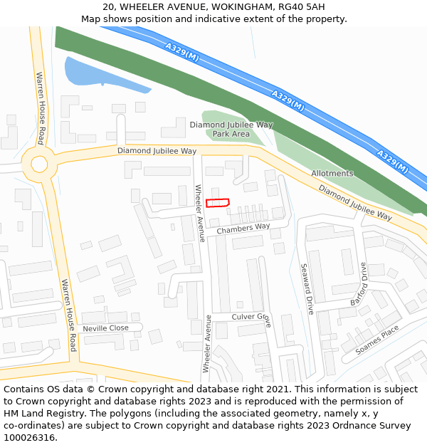 20, WHEELER AVENUE, WOKINGHAM, RG40 5AH: Location map and indicative extent of plot