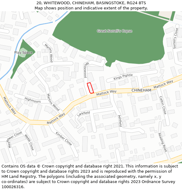 20, WHITEWOOD, CHINEHAM, BASINGSTOKE, RG24 8TS: Location map and indicative extent of plot