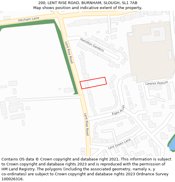 200, LENT RISE ROAD, BURNHAM, SLOUGH, SL1 7AB: Location map and indicative extent of plot