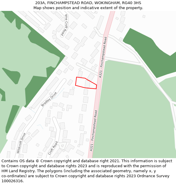 203A, FINCHAMPSTEAD ROAD, WOKINGHAM, RG40 3HS: Location map and indicative extent of plot