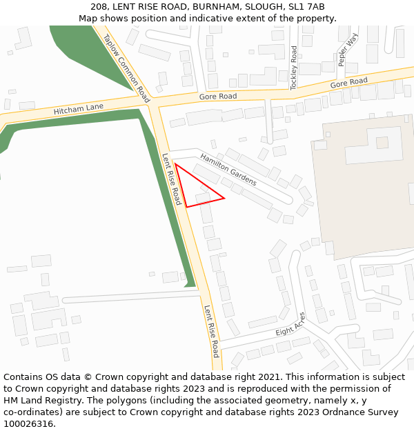 208, LENT RISE ROAD, BURNHAM, SLOUGH, SL1 7AB: Location map and indicative extent of plot