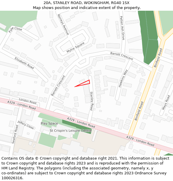 20A, STANLEY ROAD, WOKINGHAM, RG40 1SX: Location map and indicative extent of plot