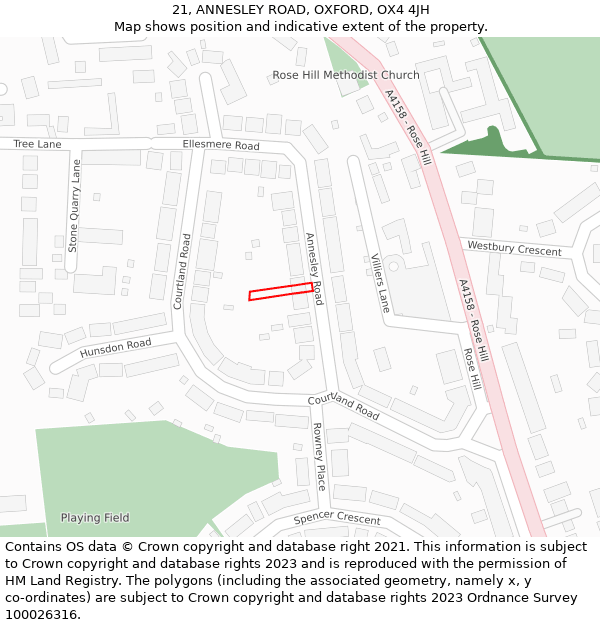 21, ANNESLEY ROAD, OXFORD, OX4 4JH: Location map and indicative extent of plot