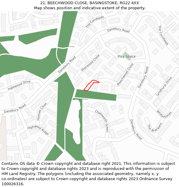 21, BEECHWOOD CLOSE, BASINGSTOKE, RG22 4XX: Location map and indicative extent of plot