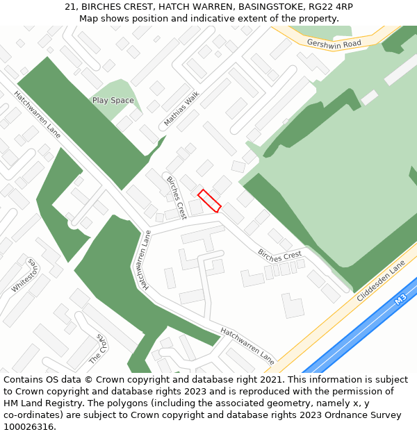 21, BIRCHES CREST, HATCH WARREN, BASINGSTOKE, RG22 4RP: Location map and indicative extent of plot